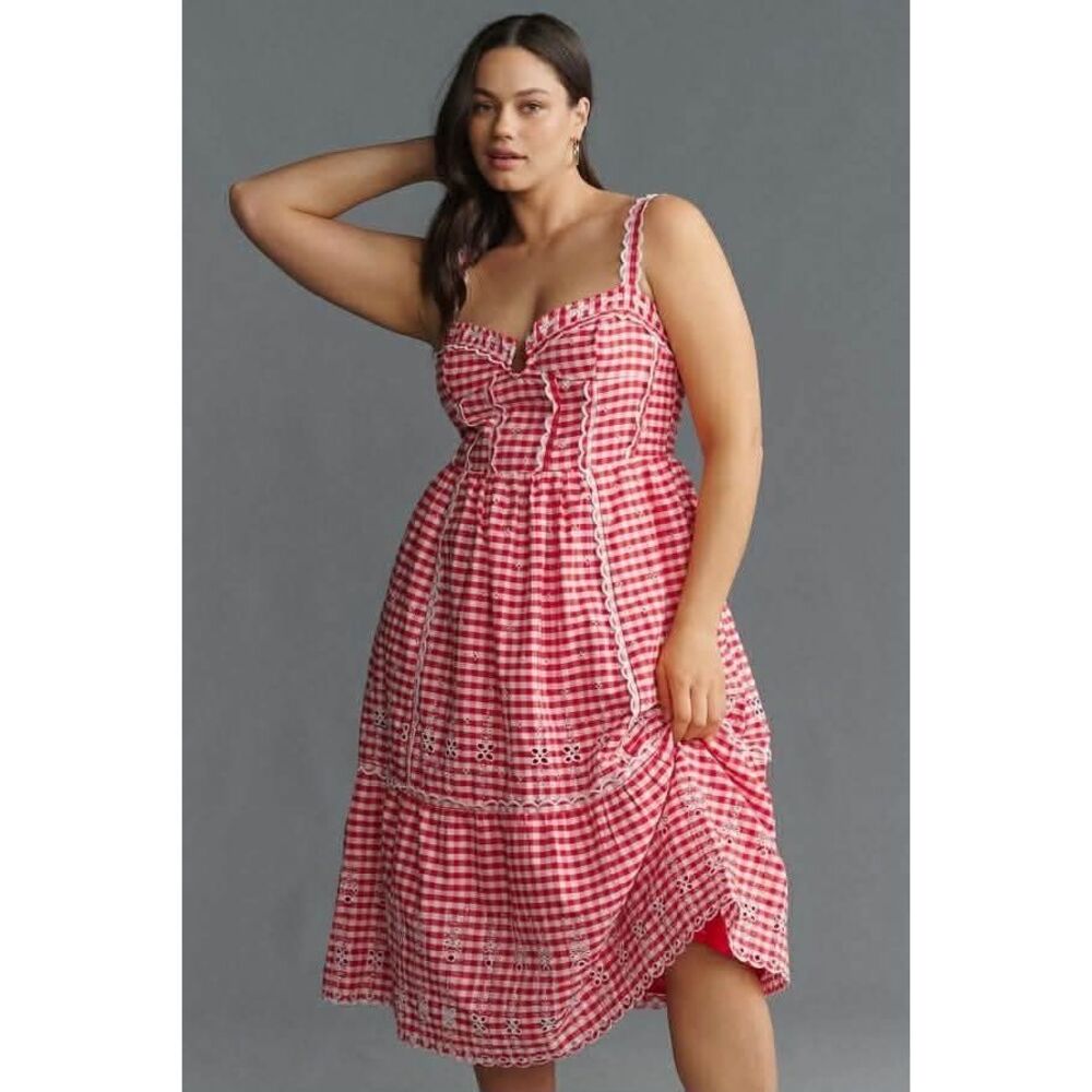 Anthropologie Sleeveless Sweetheart Gingham Midi Dress $248 - Picture 7 of 11